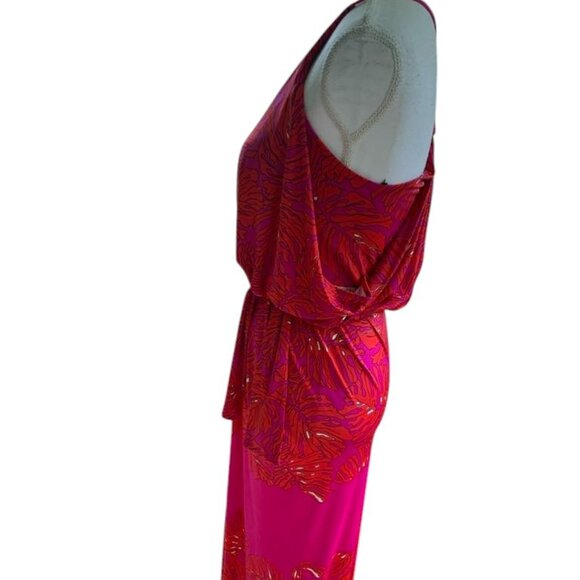 Analili Pink Abstract Print Draped Halter Racer Back Maxi Dress - Picture 2 of 6